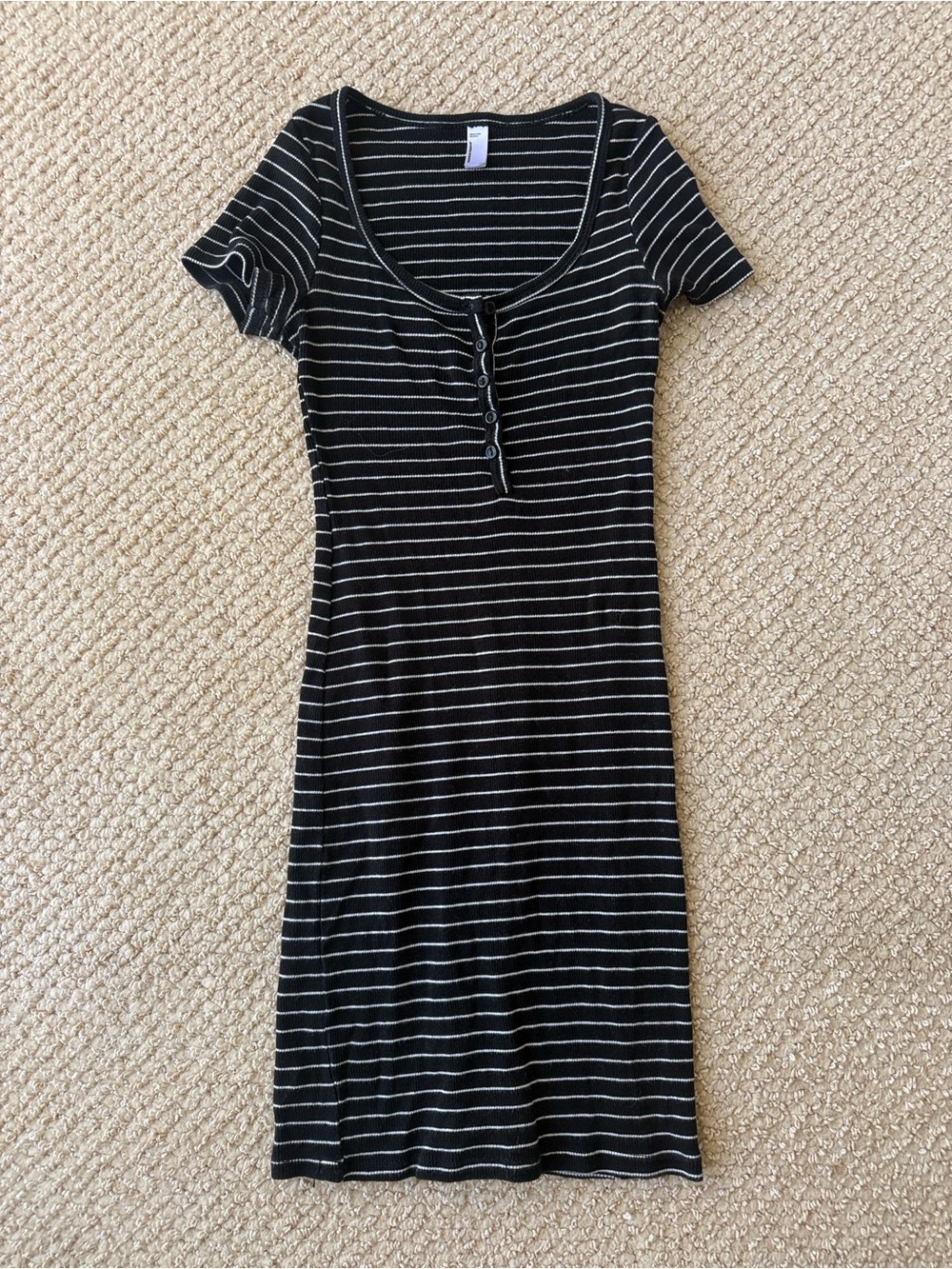 American Apparel Black & White Striped Scoop Neck Henley Dress size XS